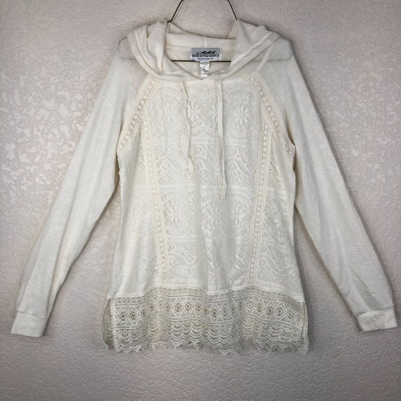 Back In The Saddle Women Ivory Lace Hoodie Size Small - Picture 1 of 9
